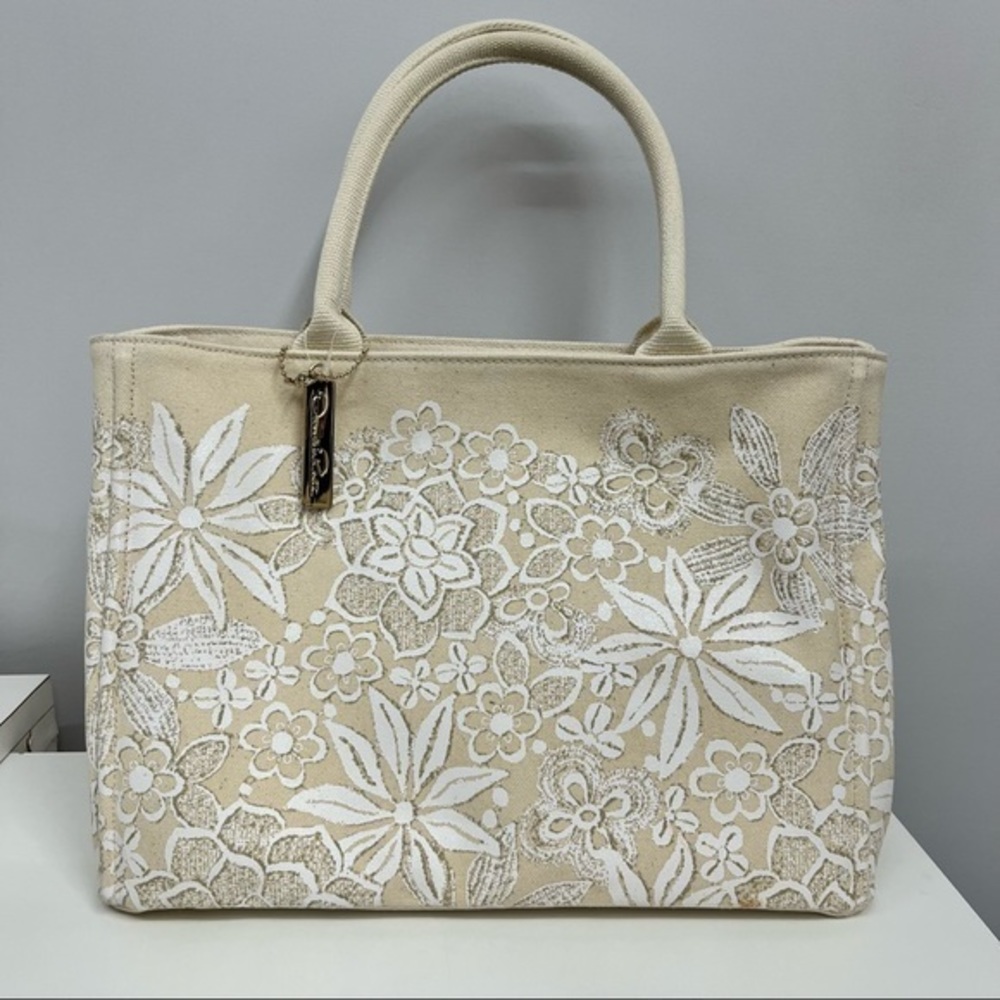 Oscar de la Renta Tote Bag Purse Khaki Floral Neiman Marcus for Target MINT Cond
